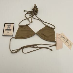 Free People Olive Triangle Halter One-Piece Swim Top